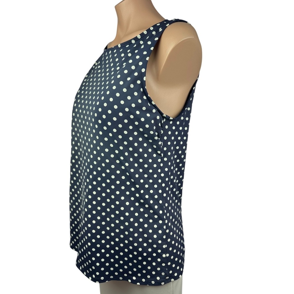 Lands End Tankini Swim Top Sz XL Blue w White Polka Dots High Neck - Picture 2 of 5